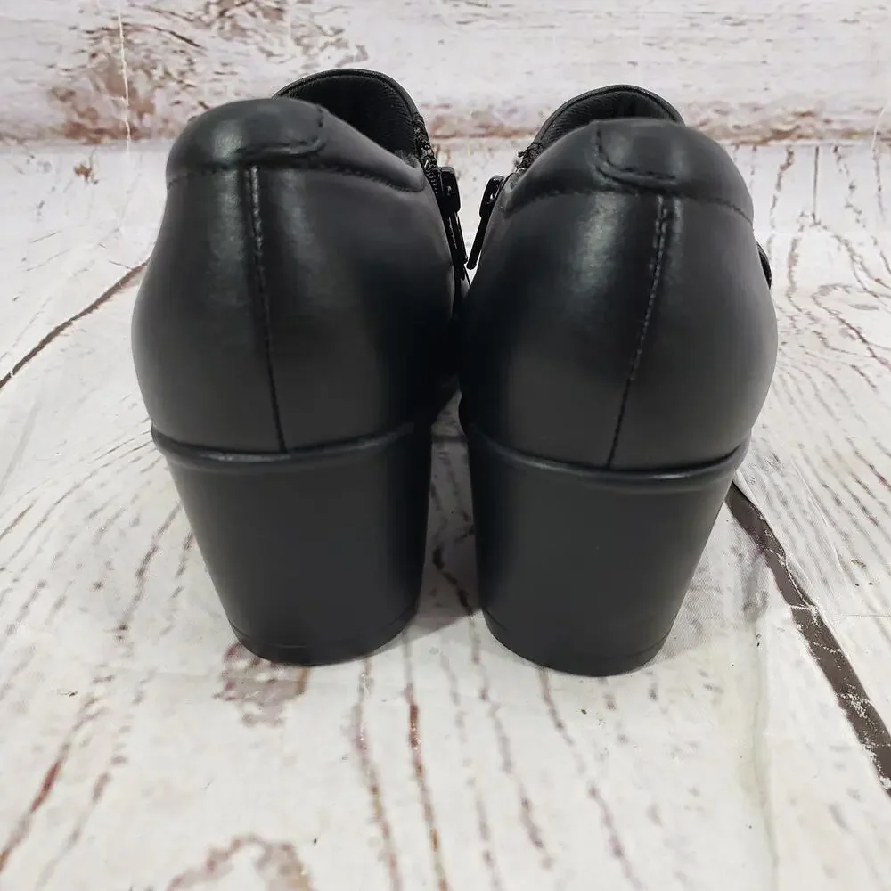 Clarks Ginette Arc Women's Black Leather Heeled Shoes Size 8.5M